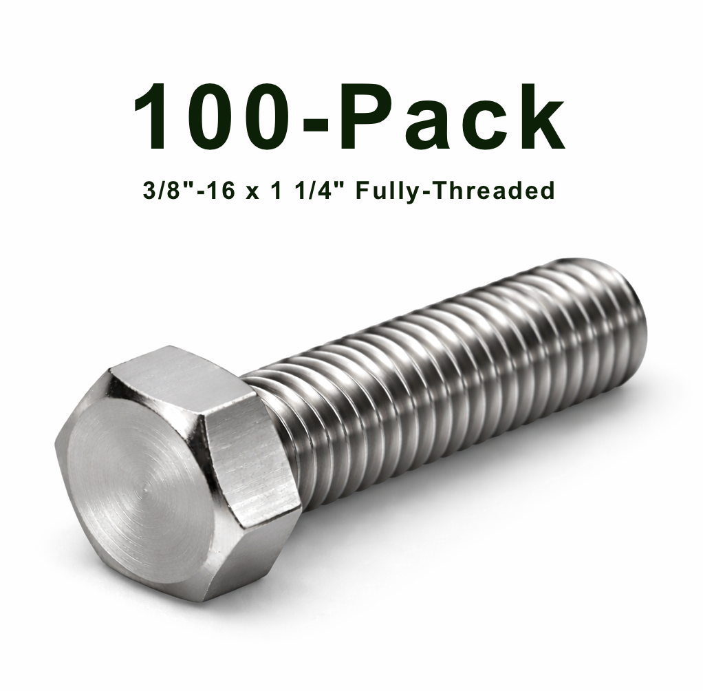 Stainless 3/8"-16 x 1-1/4" Fully Threaded Hex Bolts — 100 Pack